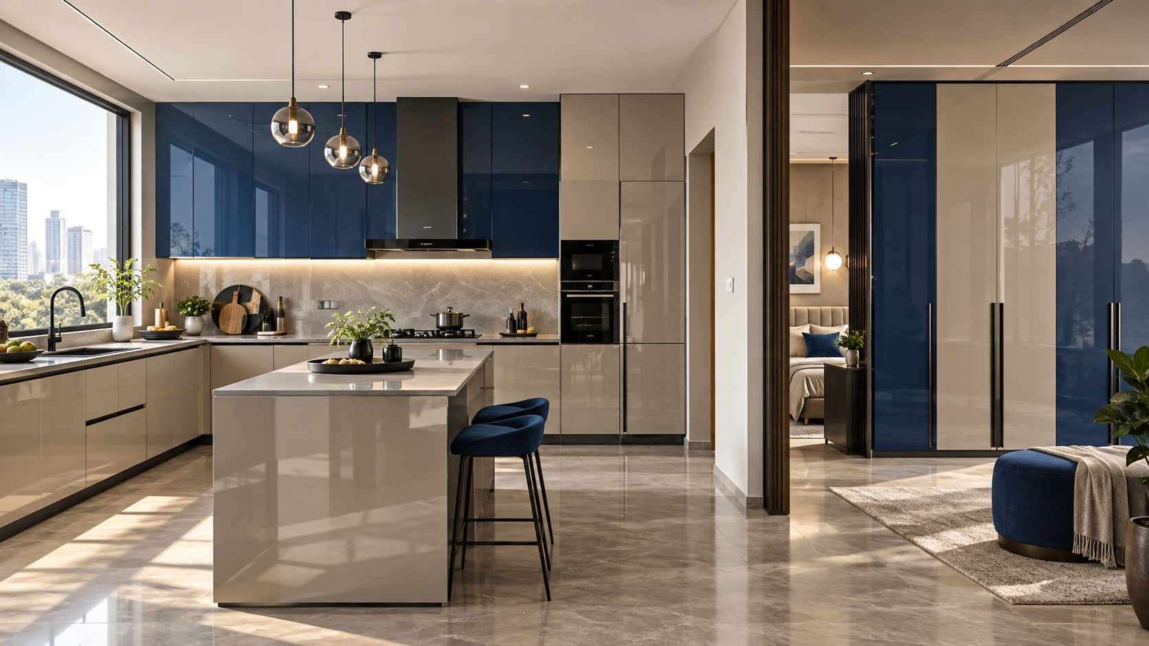 Acrylic laminate kitchen and wardrobe